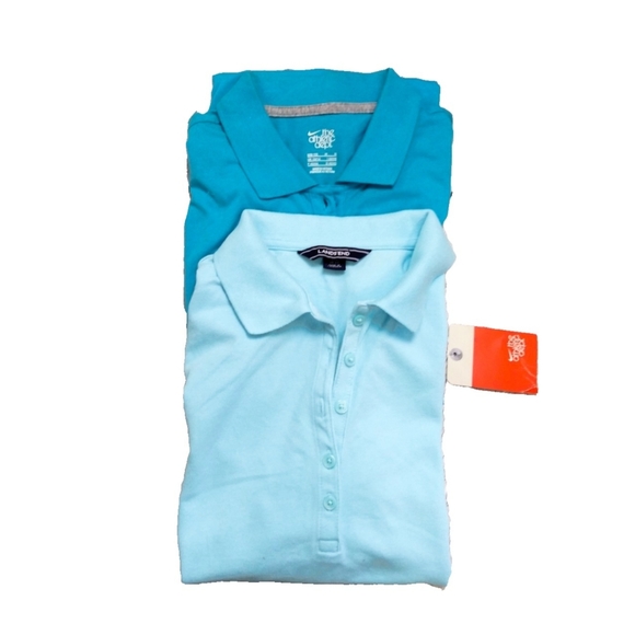 NWT- NIKE + LANDS END WMN M BLUE GOLF POLO TOPS - Picture 2 of 8